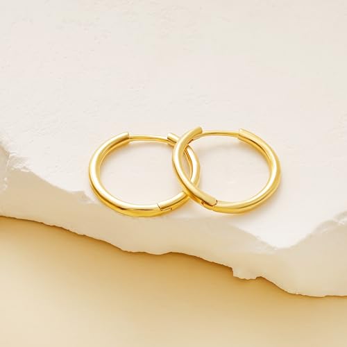 Classic Small Hoop Earrings 17.7mm- 925 Sterling Silver 18k Gold Plated Hypoallergenic Lightweight Earrings for Sensitive Ears, Latch Back, Everyday Piercing Hoop Earrings for Women2