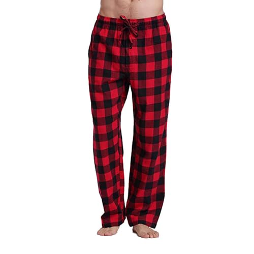 Pajama Pants Men Flannel Plaid Pj Pants Drawstring Lounge Bottom Sleep Pants with Pockets