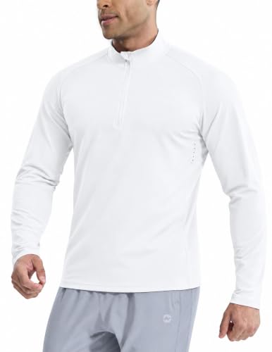 MIER Mens 1/4 Zip Pullover Dry Fit Golf Quarter-Zip Running Shirts, White M