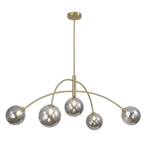 Fulesi Modern Gold Chandelier 5 Light Smoke Gray Semi Flush