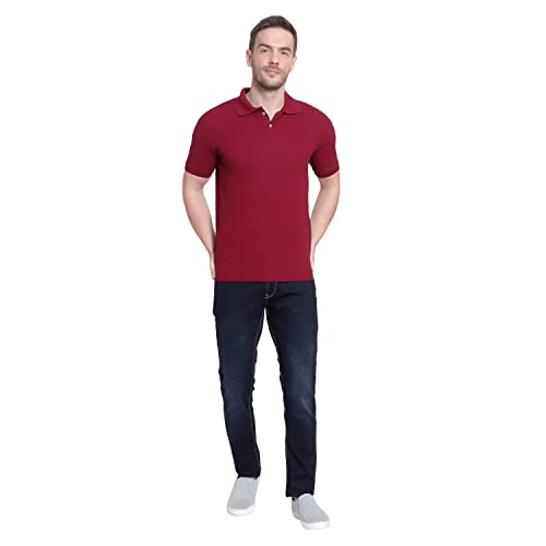 Image of Men's Poly Cotton-Matty Tshirt with Regular Fit Solid Pattern Half Sleeve Standard Length and Button Down Closure|Men's T-Shirts