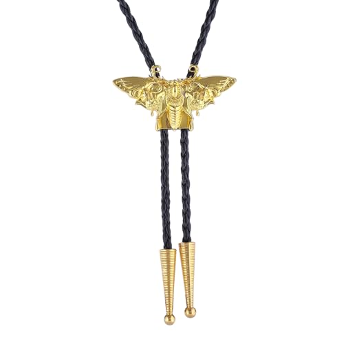 Image of Western Cowboy Bolo tie for Men Women Gold Silver Death Skull Moth Cross Bolo Tie Christmas Deer Rooster Wolf Necktie Gift