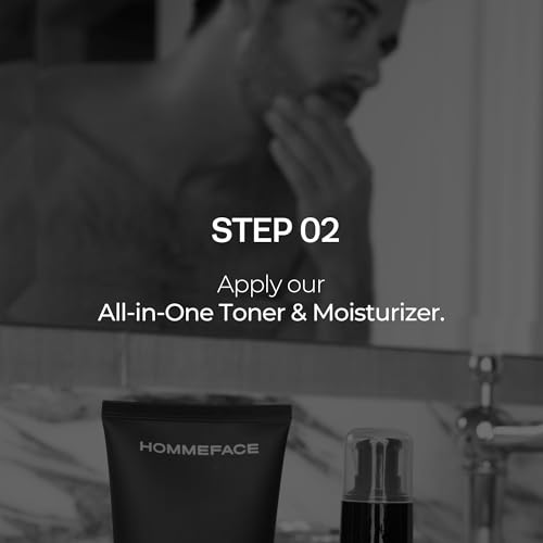 HOMMEFACE Men’s Easy Duo 2-Step Daily Routine Set - Includes a Face Wash, 4.22 fl oz and All-in-One Toner & Moisturizer, 5.07 fl oz - Korean Skincare Technology for Oily & Acne-Prone Skin