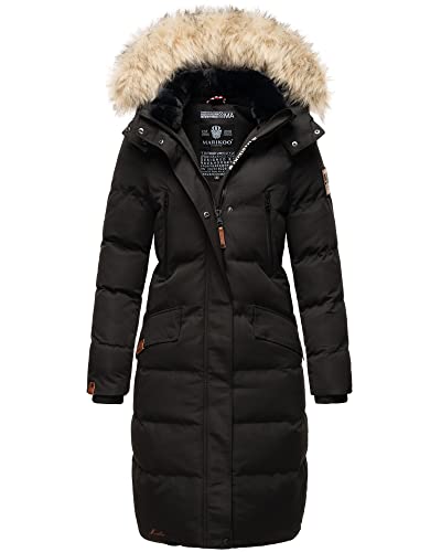MARIKOO Damen Winter Jacke Stepp Parka Mantel Winterjacke warm gefüttert Kunstpelz Schneesternchen XS-XXL (DE/NL/SE/PL, Alphanumerisch, XL, Regular, Regular, Schwarz)