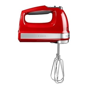 KitchenAid Leistungsstarker Handmixer 9 Stufen - Soft-Start und LED-Anzeige - Handrührer mit Edelstahl Rührbesen, Schneebesen, Knethaken und Mixstab - 85 W - Komfortgriff - Rot