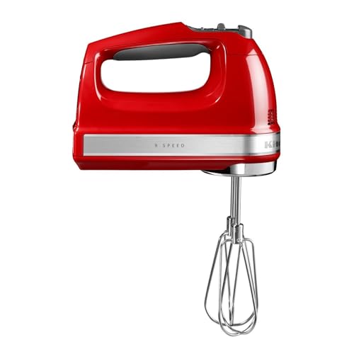 KitchenAid Leistungsstarker Handmixer 9 Stufen - Soft-Start und LED-Anzeige - Handrührer mit Edelstahl Rührbesen Schneebesen Knethaken und Mixstab - 85 W - Komfortgriff - Rot