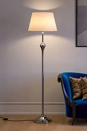 Divine Trends Royal Silver Nickel Aluminium Floor Lamp Standing 5ft Height Off White Lampshade 16 inches for Living Room Corner, Home, Hotel, Office
