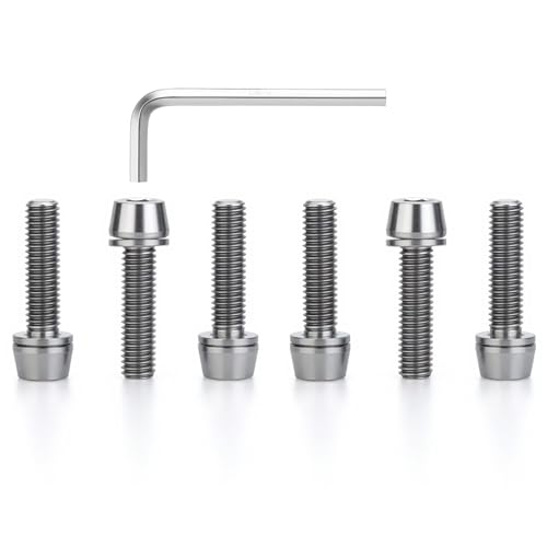 Image of 6 pcs M5 x 16 Titanium Allen Hex Bolts with Washer Screws & Wrench, for Bicycle Stems /Bike Handlebars /Brake Systems /Motorcycles /Camping Gear, Tapered Head Anti-Corrosion Fasteners(Natural Titanium)