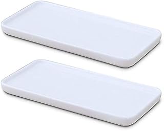 Ceramic Vanity Tray White Rectangle, Bathtub Tray Bathroom Organizer, Cosmetics Holder for Tissue Candle Towel Plant Jewelry Ring Dish Dresser Perfume Shampoo (Small, 2 Pack)