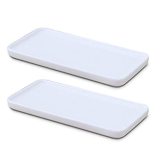 QSIDE Dekotablett Akazie-30x12x1,1cm- Holztablett Deko länglich - Serviertablett Holz - Holzbrett Deko - Holztablett Deko - Holztablett Rechteckig - Dekotablett Holz länglich - Serviertablett Klein 2 Keramik-Tablett, klein, rechteckig, Badewannen-Tablett, Badezimmer-Organizer, Kosmetik-Halter für Taschentücher, Kerzen, Handtuch, Pflanzen, Schmuck, Ring, Geschirr, Kommode, 2 pieces weiß