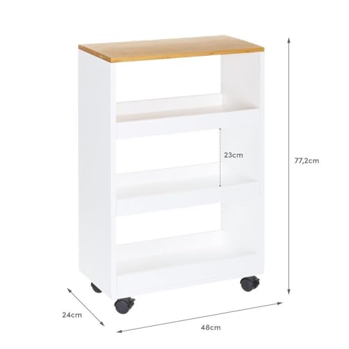 Miniatura 2 de Casaseleccion Carro Verdulero Con Ruedas De Madera Y Bambú Blanco Y Natural De 48x24x77 Cm