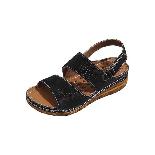Sandalias de cuña para mujer, con plataforma y puntera abierta, con tiras, ajuste ancho, zapatos ortopédicos para mujer, tacón grueso, suela gruesa, zapatos de verano, antideslizantes, para caminar