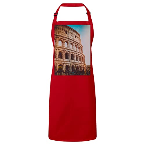 Tablier Cuisine Rouge Colisee de Rome pour Preparer vos Repas Italiens