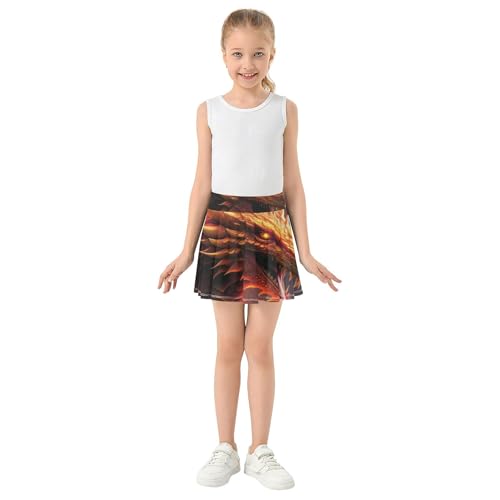 Fiery Dragon Head Black Girls' Shorts Athletic Skorts Skirts with Shorts Navy Pleated Skort 3t3