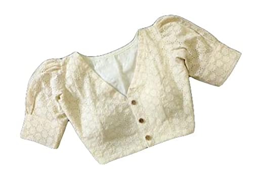 Pujia Mills Women's Cotton Chikankari Embroidery Work Readymade Saree Blouse