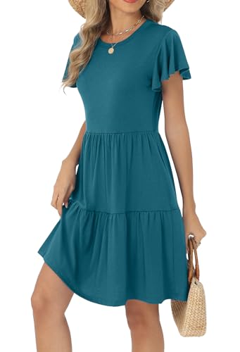 Image of HiMONE Summer Dresses for Women 2025 Vacation Sundresses Ruffle Sleeve Boat Neck with Pockets A Line Casual Dress XS-2XL