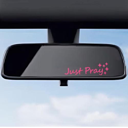 DEAELF Just Pray Jesus Car Sticker Decal, Vinyl Christian Rear View Mirror Sticker, Positive Affirmation Religious Decal for Window, Laptop, Vehicle Decoration Accessory for Women Men (Pink)