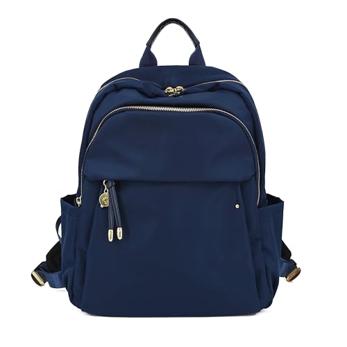 M-ioi-M Medium Backpack Purse for Women, Fashion Nylon Daypack with Gold Hardware, Lightweight Water-Resistant Rucksack for College, Work, Travel, Everyday Use, Fits 13–14
