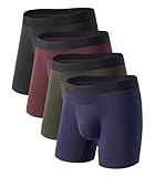 DAVID ARCHY Men's CoreComfort Pouch Boxer Briefs Underwear with Easy Access Fly, Breathable Bamboo Rayon Underwear 4-Pack (L, Black/Wine Red/Navy Blue/Olive Green)