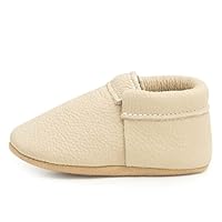 BirdRock Baby Fringeless Moccasins - Genuine Leather Boys and Girls Shoes for Newborns, Infants, Babies, & Toddlers (Latte, US 3)