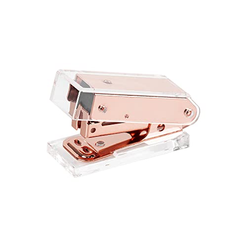 Rose Gold Mini Stapler Clear Acrylic Body Desktop Manual Staplers 18 Sheets Capacity Spring Powered Cute Stapler For Office School Home Standard 26/6 Staples Stapling Tool #TOP6