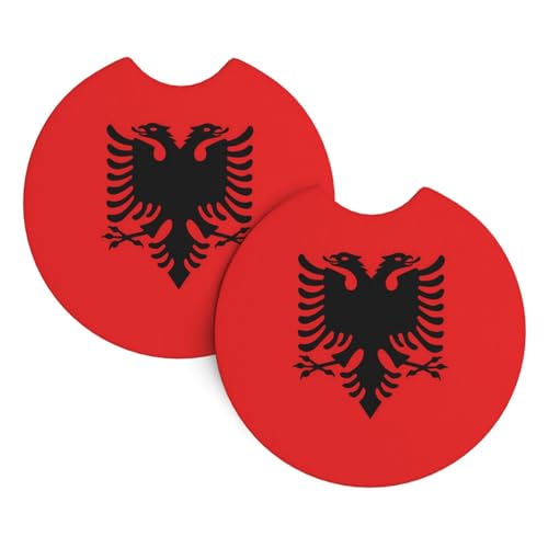 Phayah Lot de 2 dessous de verre motif drapeau albanais pour voiture, convient pour un usage quotidien, les excursions en voiture, cadeau de premier choix