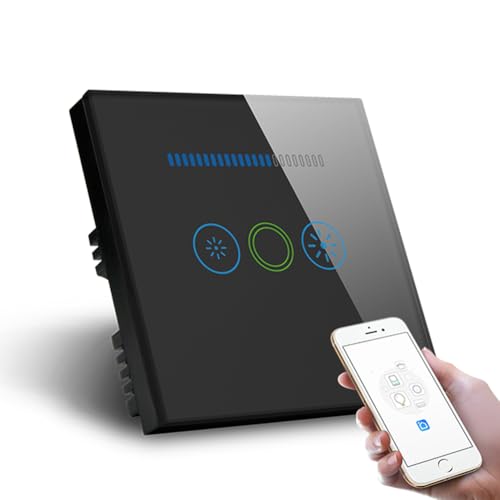 1 gang Interrupteur variateur d'intensité et panneau de verre cristal Standard britannique télécommande Variateur d'intensité tactile rétro-éclairage LED AC110–240 V