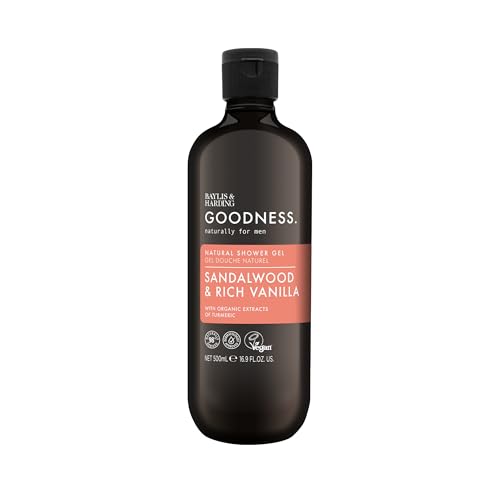 Baylis & Harding Goodness Men's Sandalwood & Vanilla Natural Shower Gel, 500 ml - Vegan Friendly (Pack of 3)