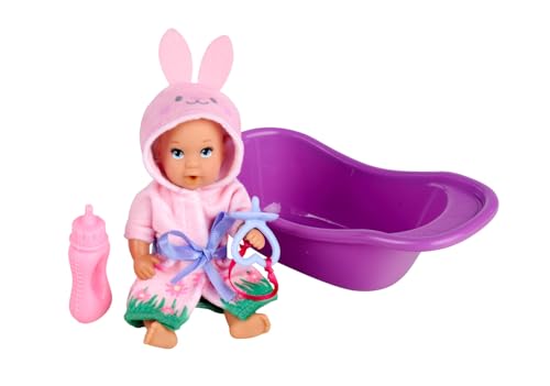 Simba New Born Baby Bathfun Baby - Muñeca de baño (12 cm) con función de Beber y mojar bañera, Albornoz, Chupete y Botella, muñeca para niños a Partir de 3 años