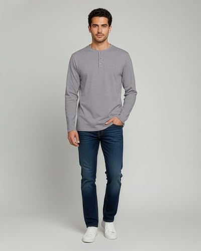 Image of Real Essentials 3 Pack: Mens Casual Long & Short Sleeve Cotton Henley Lightweight Button T-Shirt, Long Sleeve - Set