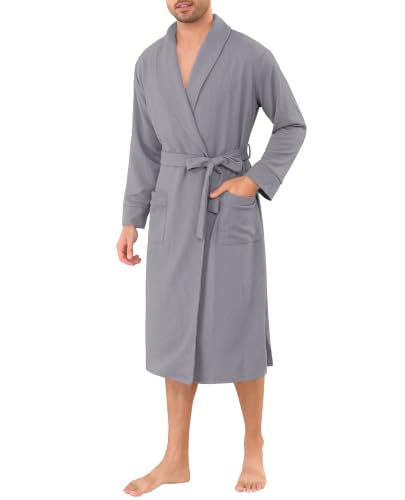 Wikoan Peignoir Homme en Coton Waffle Robe de Chambre Long Gris Clair XL
