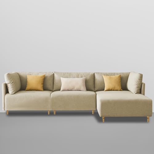Image of Carina RHS 4 Seater L Shape Sofa Set for Living Room (Cream Fabric) Premium Fabric Sofa