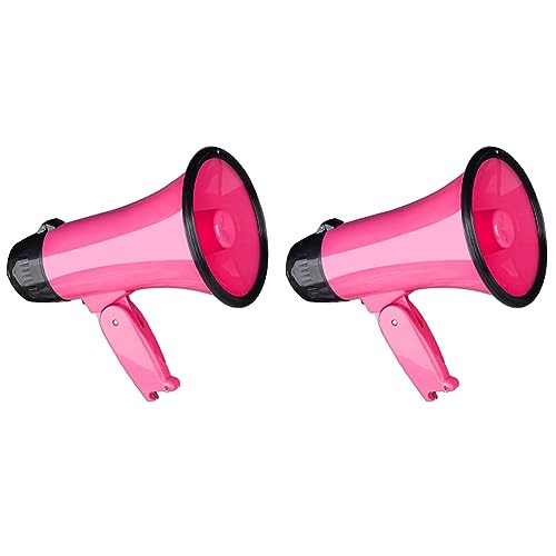 Haut-Parleur Mégaphone Compact 25W PA avec Sirène et Enregistreur Vocal Rose x2