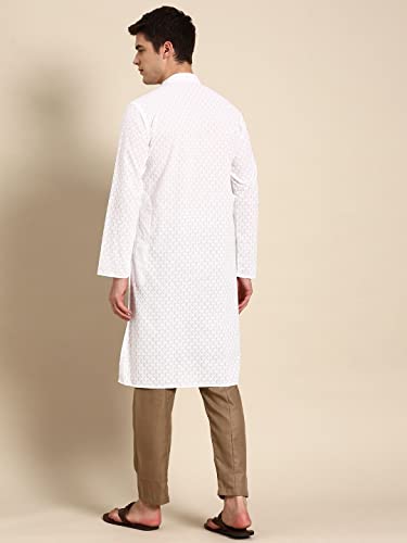 Image of Rajubhai Hargovindas Men Pure Cotton Chikankari Embroidered Straight Kurta