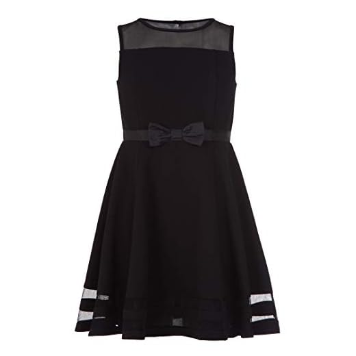 Calvin Klein Girls' Sleeveless Party Dress, Fit and Flare Silhouette, Round Neckline & Back Zip Closure, Black, 14