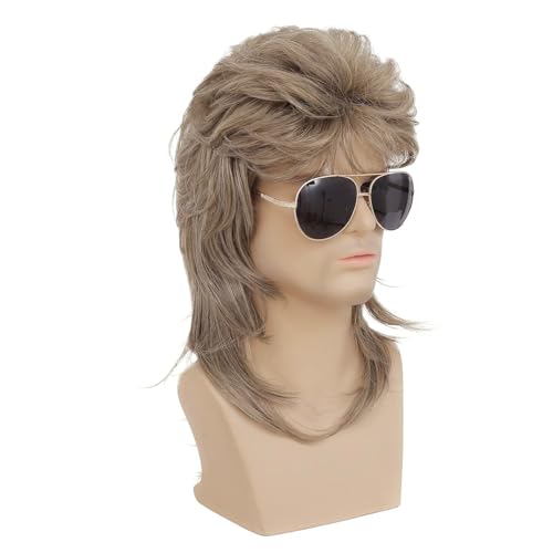 Image of Swiking Mens Mullet Wig Blonde Retro 70s 80s Disco Rocker Curly Punk Fancy Party Halloween Cosplay Costume Full Wigs (Blonde)