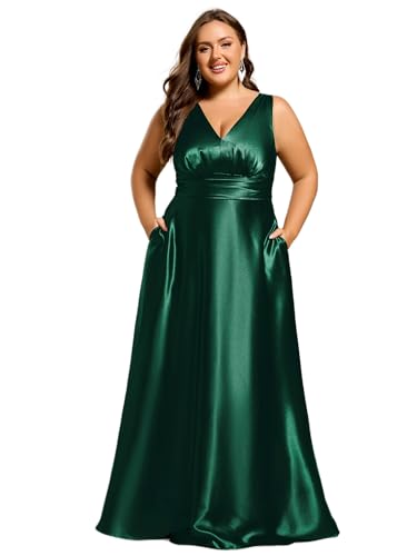 Robe de soirée grande taille confortable en satin plissé col V élégant pour cocktail