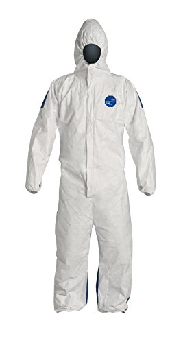 DuPont - TD127SWBLG0025CM Tyvek 400D Protective Coverall with ProShield 10 Back, Zipper Front, Hood and Elastic Cuffs, White/Blue, Large, 25-Pack