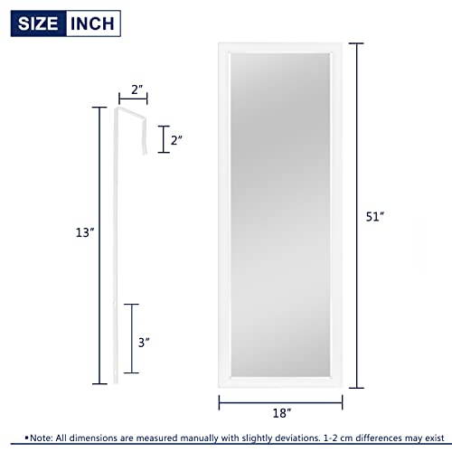 Neutype Over The Door Mirror - 51" X 18", Full Length Door Mirror With Hanging Brackets - Hanging Over Door Or Leaning Against Wall Or Mounted On Wall, White #TOP5