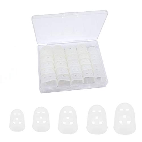 5 Sizes Guitar Fingertip Protector With Compact Box, Premium Silicone Guitar Finger Guards, Non-Slip Breathable Fingertip Protection Covers Caps for Sewing, String Instruments (Transparent)