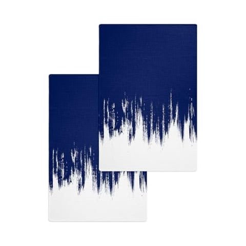 Big buy store Kitchen Towels Set Abstract Graffiti Waffle Weave Dish Towels 2 Pack Navy Blue White Absorbent Quick Drying Hand Tea Towels for Kitchen Bathroom Cleaning Dish Cloths Gift 16x24 Inch Cover