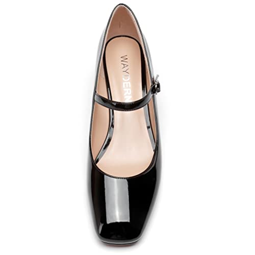 WAYDERNS Women's Mary Jane Square Toe Buckle Patent Adjustable Strap Wedge Low Heel Pumps Shoes 2 Inch3