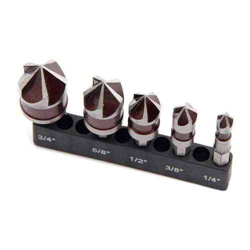 Rfeeuubft Juego Brocas Avellanadas Cobalto M35 5 Ranuras Metal 82°, 5 Piezas, Juego Brocas Avellanadas con Vástago Hexagonal 1/4 Pulgada, 1/4 Pulgada, 3/8 Pulgada, 1/2 Pulgada y 5/8 Pulgada