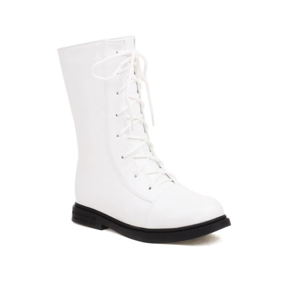 Womens Lace-Up Mid-Calf Boots Round Toe Side Zip Low Heels Booties Slip-On Casual Daily Party Shoes Stylish Comfortable