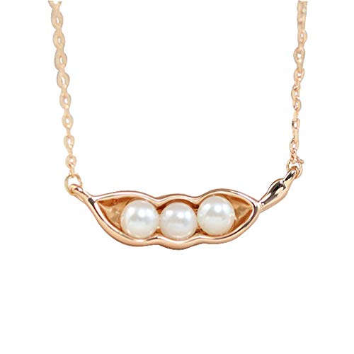 CSLaurence Ficccy 18K Rose Gold Plated Three Pea in Pod Necklace Very Cute Jewelry Pearl Pendant Mother's Gift Jewelry