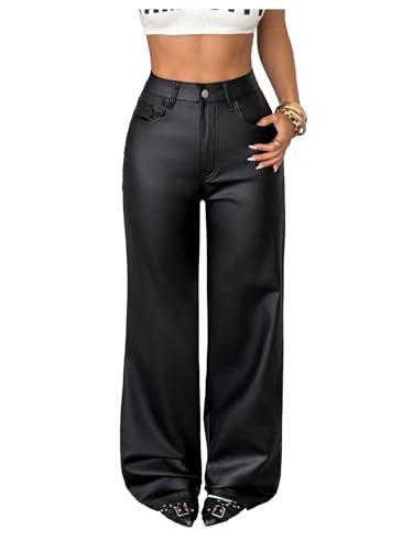 WDIRARA Women's Punk PU Leather Trousers