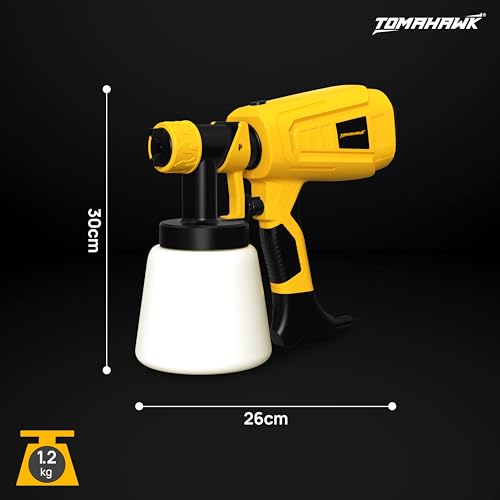Image of Tomahawk 600W Electric Paint Sprayer, HVLP Wall Paint Sprayer with 33000 RPM Motor, 3 Nozzles (1.0 /1.8 /2.5mm), 800ml Tank for Home, Furniture & DIY (Yellow)