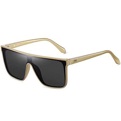 Shes Gafas De Sol Cuadradas De Gran Tamaño Para Mujer, Con Parte Superior Plana, Lentes Siameses Grandes De Moda Sh1008, C4-Gold Frame Grey Lens Shes Gafas De Sol Cuadradas De Gran Tamaño Para Mujer, Con Parte Superior Plana, Lentes Siameses Grandes De Moda Sh1008, C4-Gold Frame Grey Lens