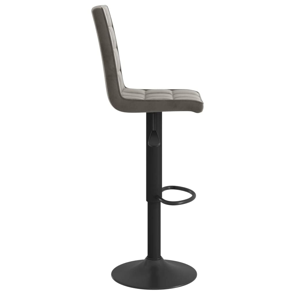 Taburete de bar estable con estructura de acero y suave tapizado en terciopelo, silla de bar regulable en altura con resorte de gas, taburete giratorio con reposapiés en gris oscuro