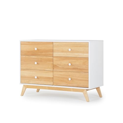dadada Baby Merry 6-Drawer Dresser – Modern Nursery Dresser with Natural Wood Fronts, Soft-Close Drawers, Anti-Tip Safety Kit, Baby-Safe Finish – Spacious Storage for Nursery & Home (White/Natural)